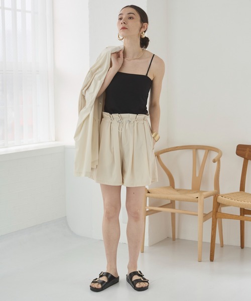 ウエストギャザーcanvasショートパンツ 接触冷感/撥水/UVケア/ストレッチ/シワになりにくい】ウエスト