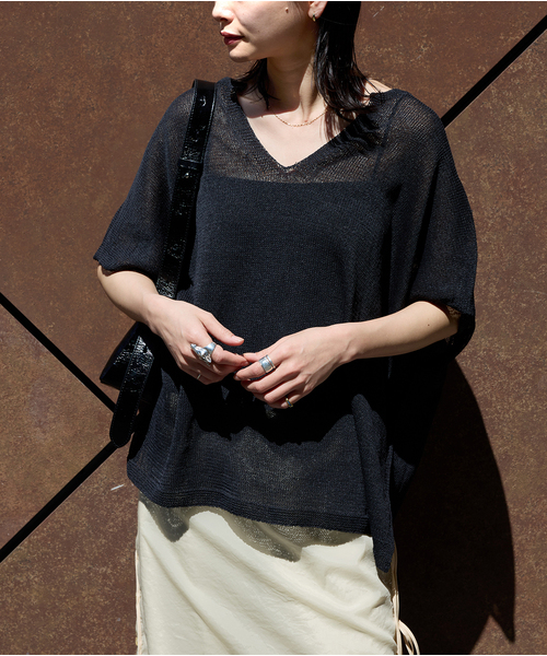 JOURNAL STANDARD(ジャーナルスタンダード)の「《追加》ペーパーヤーンキーネックプルオーバー(ニット/セーター・レディース・ブラック/ライトグレー/ブルー・FREE)」の11枚目の写真