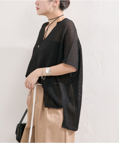 JOURNAL STANDARD(ジャーナルスタンダード)の「《追加》ペーパーヤーンキーネックプルオーバー(ニット/セーター・レディース・ブラック/ライトグレー/ブルー・FREE)」の15枚目の写真