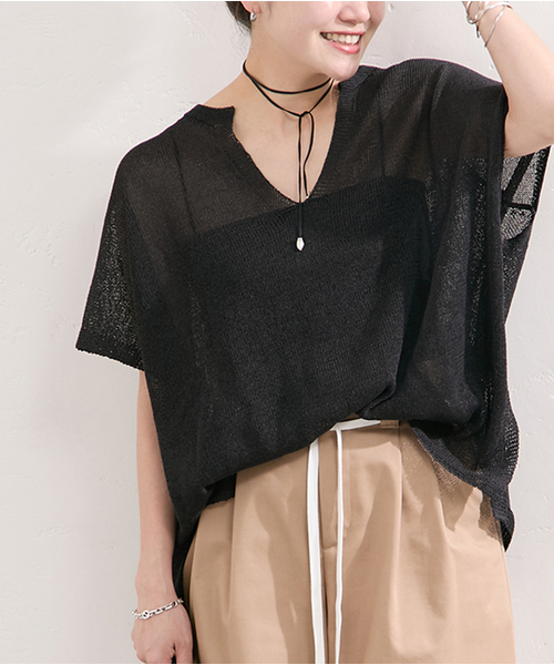 JOURNAL STANDARD(ジャーナルスタンダード)の「《追加》ペーパーヤーンキーネックプルオーバー(ニット/セーター・レディース・ブラック/ライトグレー/ブルー・FREE)」の18枚目の写真