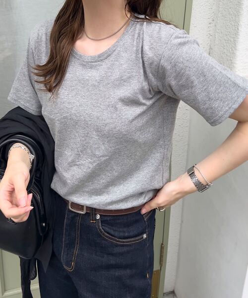 KOBE LETTUCE（コウベレタス）の「[ M L XL 3L 汗じみ防止＆UVカット ] スタンダードTシャツ（Tシャツ/カットソー・レディース・ブラック/ネイビー/杢グレー/オフホワイト/ダークカーキ/パープル系/ブラウン系/ブルー系/アイボリー・M/L/XL/3L）」の4枚目の写真