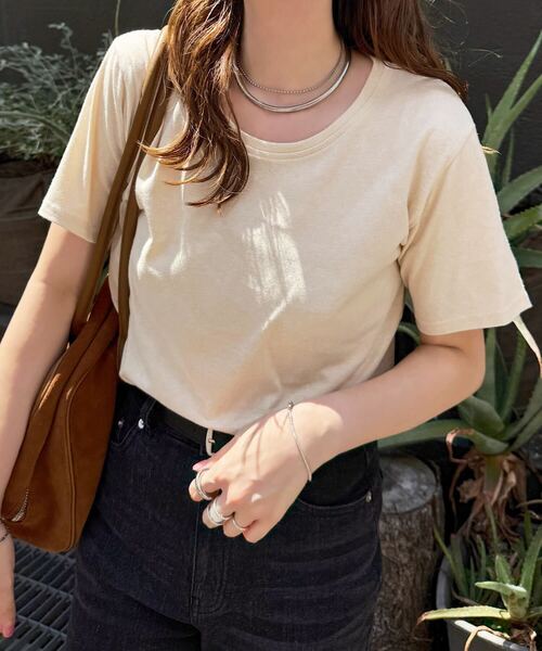 KOBE LETTUCE（コウベレタス）の「[ M L XL 3L 汗じみ防止＆UVカット ] スタンダードTシャツ（Tシャツ/カットソー・レディース・ブラック/ネイビー/杢グレー/オフホワイト/ダークカーキ/パープル系/ブラウン系/ブルー系/アイボリー・M/L/XL/3L）」の3枚目の写真