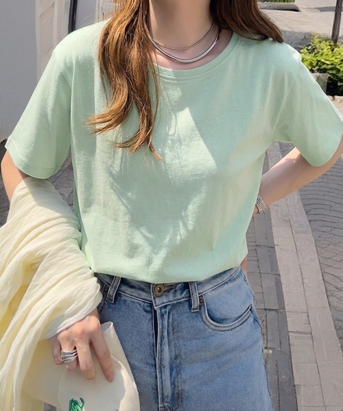 KOBE LETTUCE（コウベレタス）の「[ M L XL 3L 汗じみ防止＆UVカット ] スタンダードTシャツ（Tシャツ/カットソー・レディース・ブラック/ネイビー/杢グレー/オフホワイト/ダークカーキ/パープル系/ブラウン系/ブルー系/アイボリー/ピンク/ミント・M/L/XL/3L）」の6枚目の写真