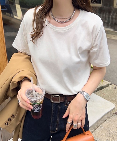 KOBE LETTUCE（コウベレタス）の「[ M L XL 3L 汗じみ防止＆UVカット ] スタンダードTシャツ（Tシャツ/カットソー・レディース・ブラック/ネイビー/杢グレー/オフホワイト/ダークカーキ/パープル系/ブラウン系/ブルー系/アイボリー・M/L/XL/3L）」の2枚目の写真