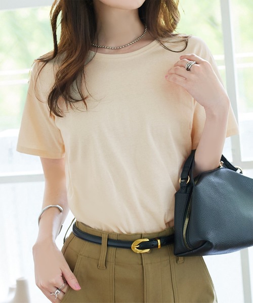 KOBE LETTUCE（コウベレタス）の「[ M L XL 3L 汗じみ防止＆UVカット ] スタンダードTシャツ（Tシャツ/カットソー・レディース・ブラック/ネイビー/杢グレー/オフホワイト/ダークカーキ/パープル系/ブラウン系/ブルー系/アイボリー・M/L/XL/3L）」の17枚目の写真