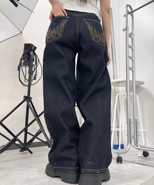 Figments（フィグメンツ）の「フレイムステッチポケットデニム（デニムパンツ・レディース・ブラック/インディゴブルー・MEDIUM/LARGE/SMALL）」の8枚目の写真