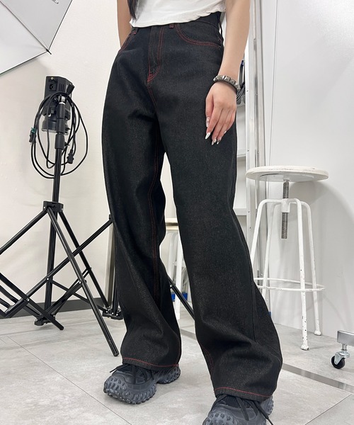 Figments（フィグメンツ）の「フレイムステッチポケットデニム（デニムパンツ・レディース・ブラック/インディゴブルー・MEDIUM/LARGE/SMALL）」の6枚目の写真