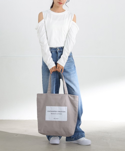 ALTROSE(アルトローズ)の「A4 キャンバス トート ワッペン カジュアル 推し活(トートバッグ・レディース・アイボリー/ブラック/グレー・FREE)」の19枚目の写真