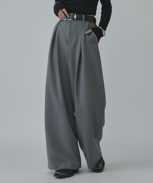 即完 定価5万 MASU グレー ワイドパンツ 25ss ワイド　スラックス44 TRストレッチ タックワイドスラックスパンツ MONO-MART│MONO