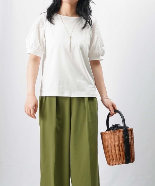 セール】LC/LLL 袖Vレース切替トップス（Tシャツ/カットソー