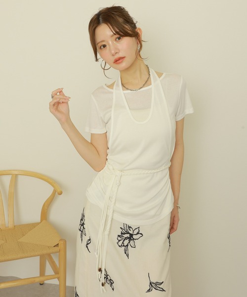 LAULEN(ローレン)の「halter neck layered tops /ホルターネックレイヤード半袖トップス(Tシャツ/カットソー・レディース・ホワイト/ブラック・FREE)」の4枚目の写真