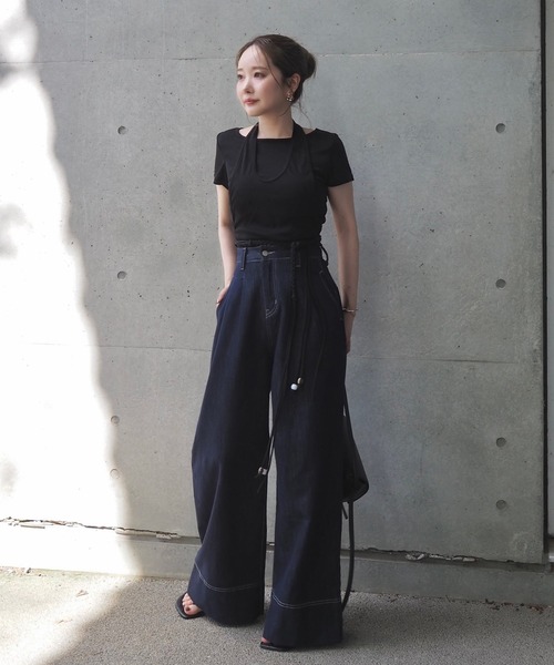 LAULEN(ローレン)の「halter neck layered tops /ホルターネックレイヤード半袖トップス(Tシャツ/カットソー・レディース・ホワイト/ブラック・FREE)」の8枚目の写真