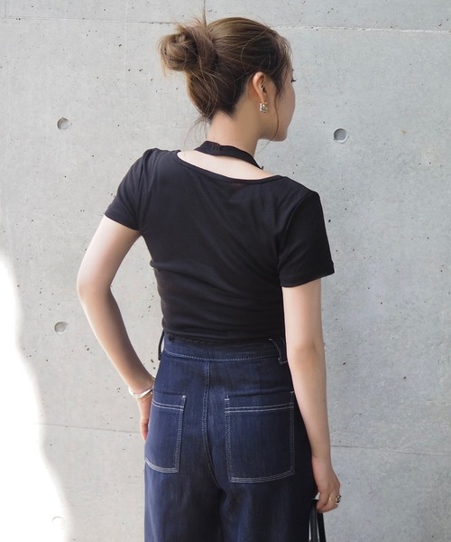 LAULEN(ローレン)の「halter neck layered tops /ホルターネックレイヤード半袖トップス(Tシャツ/カットソー・レディース・ホワイト/ブラック・FREE)」の9枚目の写真