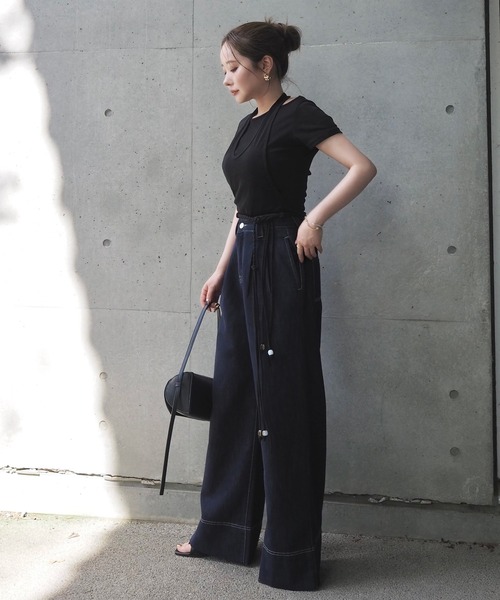 LAULEN(ローレン)の「halter neck layered tops /ホルターネックレイヤード半袖トップス(Tシャツ/カットソー・レディース・ホワイト/ブラック・FREE)」の10枚目の写真