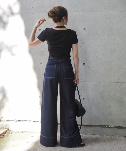 LAULEN(ローレン)の「halter neck layered tops /ホルターネックレイヤード半袖トップス(Tシャツ/カットソー・レディース・ホワイト/ブラック・FREE)」の11枚目の写真
