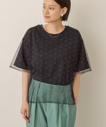 ラインストーンチュールレイヤードTシャツ