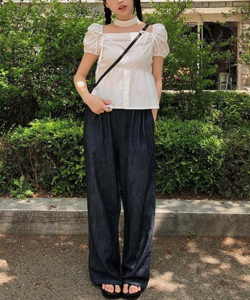 MAISON DE THERESE（メゾン ド テレーズ）の「パフスリーブリボンギャザーブラウス（シャツ/ブラウス・レディース・ブラック/ホワイト・FREE）」の6枚目の写真