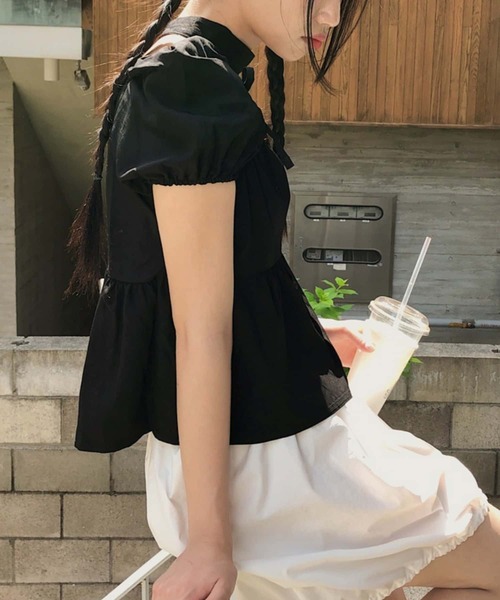 MAISON DE THERESE（メゾン ド テレーズ）の「パフスリーブリボンギャザーブラウス（シャツ/ブラウス・レディース・ブラック/ホワイト・FREE）」の8枚目の写真