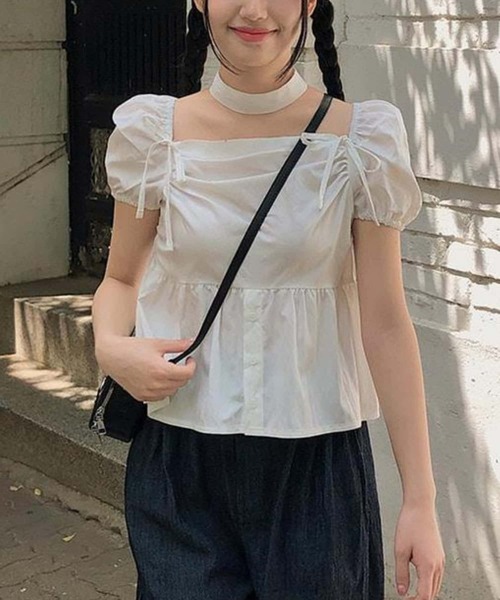 MAISON DE THERESE（メゾン ド テレーズ）の「パフスリーブリボンギャザーブラウス（シャツ/ブラウス・レディース・ブラック/ホワイト・FREE）」の10枚目の写真