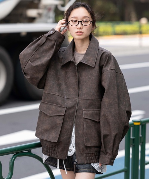 WEGO（ウィゴー）の「WEGO/PUダブルZIPフライトブルゾン（ライダースジャケット・メンズ・ブラック/グレー系その他/ブラウン系その他・SMALL/LARGE/MEDIUM）」の3枚目の写真