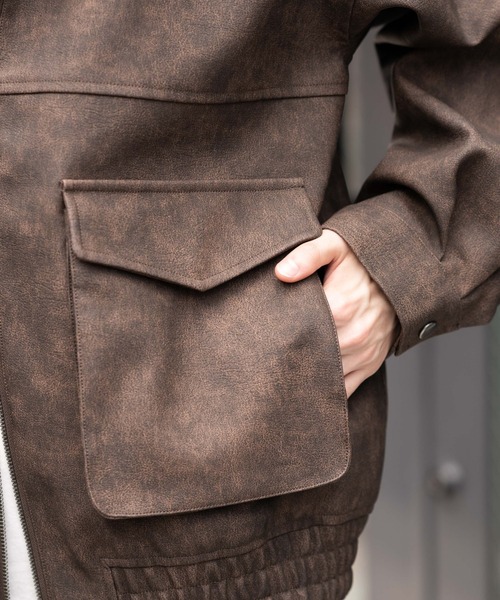 WEGO（ウィゴー）の「WEGO/PUダブルZIPフライトブルゾン（ライダースジャケット・メンズ・ブラック/グレー系その他/ブラウン系その他・SMALL/LARGE/MEDIUM）」の9枚目の写真