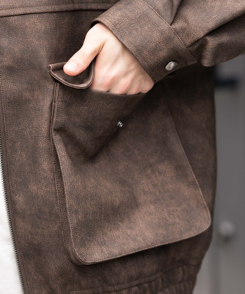 WEGO（ウィゴー）の「WEGO/PUダブルZIPフライトブルゾン（ライダースジャケット・メンズ・ブラック/グレー系その他/ブラウン系その他・SMALL/LARGE/MEDIUM）」の10枚目の写真