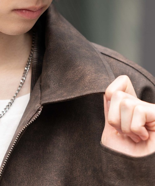 WEGO（ウィゴー）の「WEGO/PUダブルZIPフライトブルゾン（ライダースジャケット・メンズ・ブラック/グレー系その他/ブラウン系その他・SMALL/LARGE/MEDIUM）」の7枚目の写真