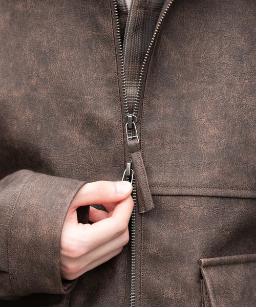 WEGO（ウィゴー）の「WEGO/PUダブルZIPフライトブルゾン（ライダースジャケット・メンズ・ブラック/グレー系その他/ブラウン系その他・SMALL/LARGE/MEDIUM）」の8枚目の写真