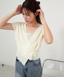 半袖カシュクールニット