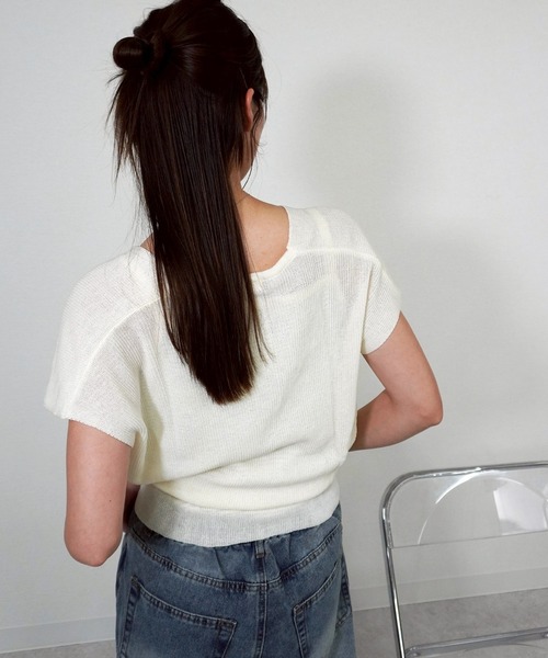 gossara（ゴサラ）の「半袖カシュクールニット（ニット/セーター・レディース・ブラウン/ブラック/アイボリー・FREE）」の4枚目の写真