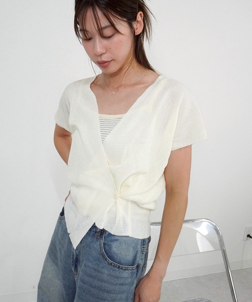 gossara（ゴサラ）の「半袖カシュクールニット（ニット/セーター・レディース・ブラウン/ブラック/アイボリー・FREE）」の5枚目の写真