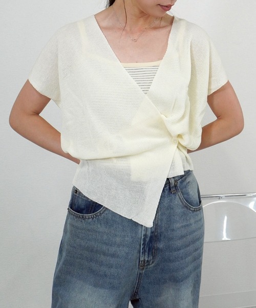 gossara（ゴサラ）の「半袖カシュクールニット（ニット/セーター・レディース・ブラウン/ブラック/アイボリー・FREE）」の6枚目の写真