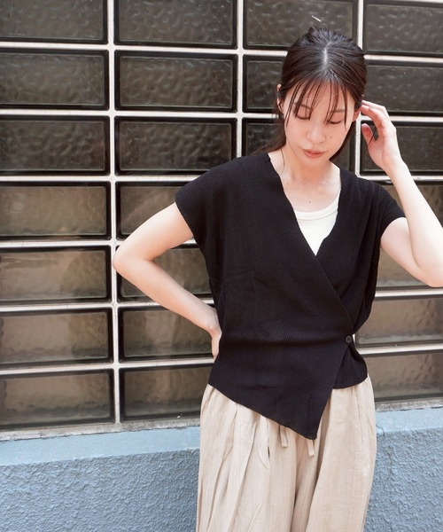 gossara（ゴサラ）の「半袖カシュクールニット（ニット/セーター・レディース・ブラウン/ブラック/アイボリー・FREE）」の8枚目の写真