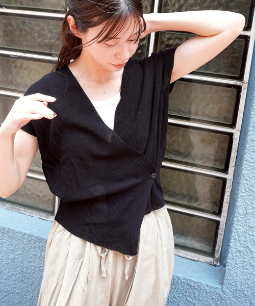 gossara（ゴサラ）の「半袖カシュクールニット（ニット/セーター・レディース・ブラウン/ブラック/アイボリー・FREE）」の9枚目の写真