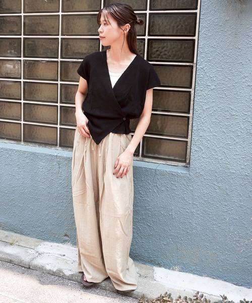 gossara（ゴサラ）の「半袖カシュクールニット（ニット/セーター・レディース・ブラウン/ブラック/アイボリー・FREE）」の10枚目の写真