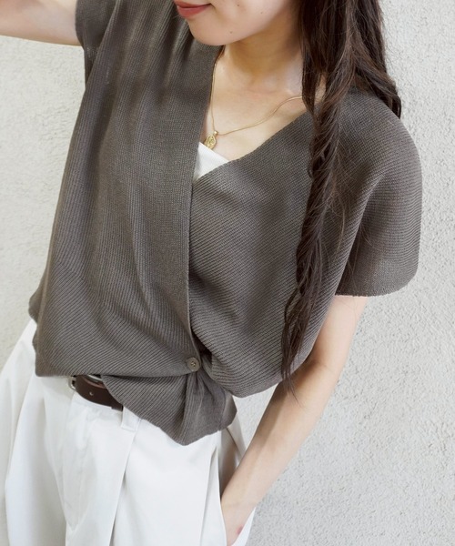 gossara（ゴサラ）の「半袖カシュクールニット（ニット/セーター・レディース・ブラウン/ブラック/アイボリー・FREE）」の11枚目の写真