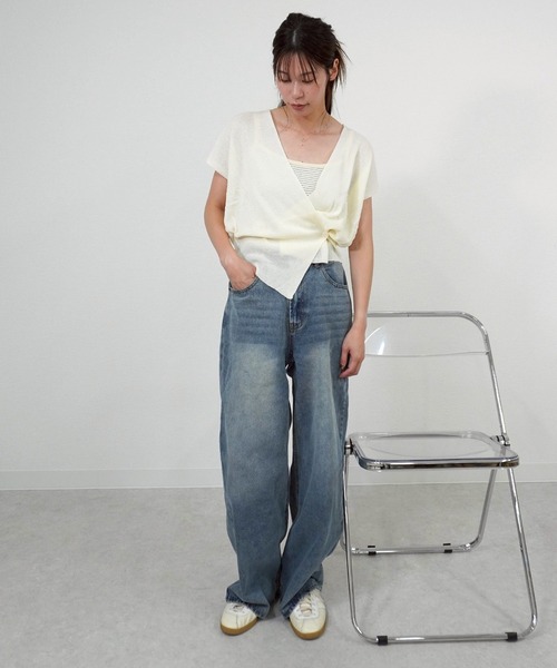 gossara（ゴサラ）の「半袖カシュクールニット（ニット/セーター・レディース・ブラウン/ブラック/アイボリー・FREE）」の7枚目の写真