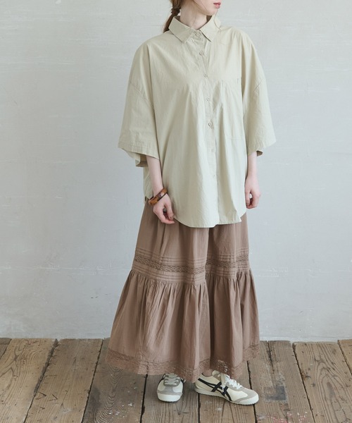 Crisp（クリスプ）の「タックデザインレースティアードスカート（スカート・レディース・アイボリー/ブラウン・FREE）」の4枚目の写真