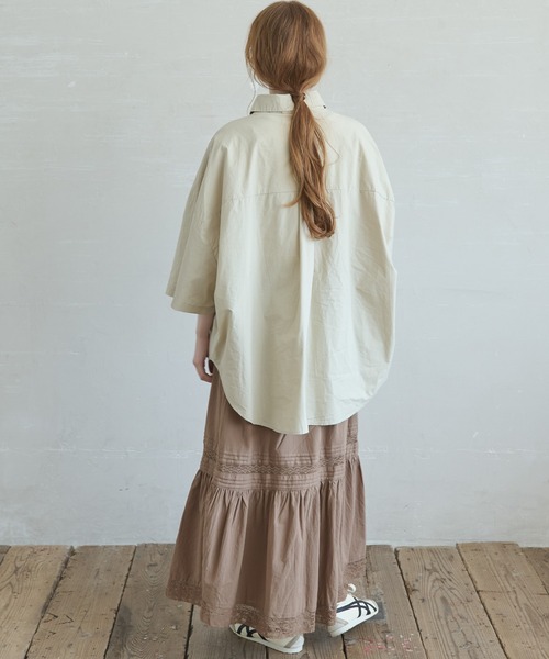 Crisp（クリスプ）の「タックデザインレースティアードスカート（スカート・レディース・アイボリー/ブラウン・FREE）」の6枚目の写真