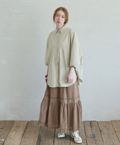 Crisp（クリスプ）の「タックデザインレースティアードスカート（スカート・レディース・アイボリー/ブラウン・FREE）」の3枚目の写真