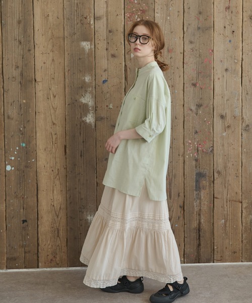 Crisp（クリスプ）の「タックデザインレースティアードスカート（スカート・レディース・アイボリー/ブラウン・FREE）」の16枚目の写真