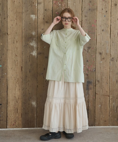 Crisp（クリスプ）の「タックデザインレースティアードスカート（スカート・レディース・アイボリー/ブラウン・FREE）」の17枚目の写真