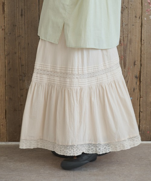 Crisp（クリスプ）の「タックデザインレースティアードスカート（スカート・レディース・アイボリー/ブラウン・FREE）」の19枚目の写真