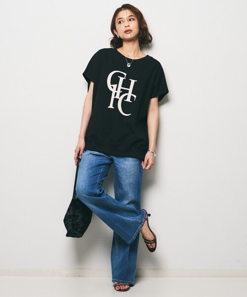 UNTITLED(アンタイトル)の「【CHIGNON】別注 ミニ裏毛フレンチスリーブプルオーバー(Tシャツ/カットソー・レディース・ダークブラウン/ホワイト/ブラック・02)」の13枚目の写真
