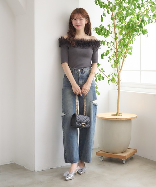 Ambre Neige(アンブルネージュ)の「frill tulle knit / フリルチュールニット(ニット/セーター・レディース・ブルー/オフホワイト/チャコールグレー・FREE)」の20枚目の写真