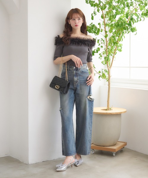 Ambre Neige(アンブルネージュ)の「frill tulle knit / フリルチュールニット(ニット/セーター・レディース・ブルー/オフホワイト/チャコールグレー・FREE)」の21枚目の写真