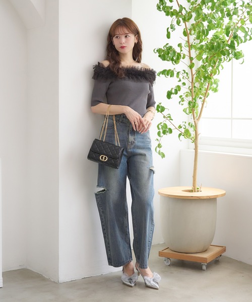 Ambre Neige(アンブルネージュ)の「frill tulle knit / フリルチュールニット(ニット/セーター・レディース・ブルー/オフホワイト/チャコールグレー・FREE)」の22枚目の写真