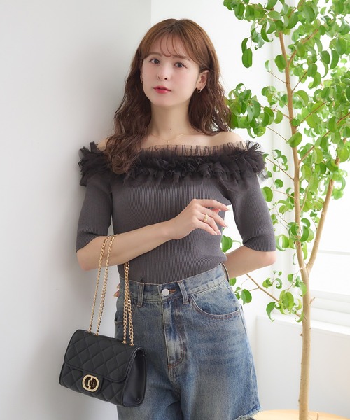 Ambre Neige(アンブルネージュ)の「frill tulle knit / フリルチュールニット(ニット/セーター・レディース・ブルー/オフホワイト/チャコールグレー・FREE)」の18枚目の写真