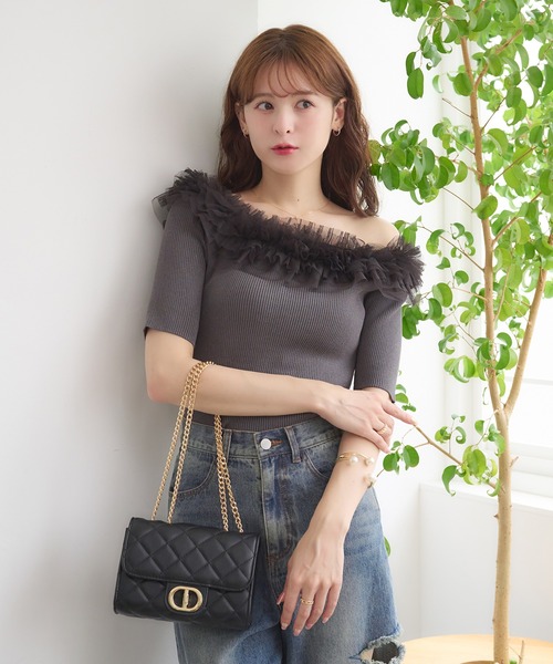 Ambre Neige(アンブルネージュ)の「frill tulle knit / フリルチュールニット(ニット/セーター・レディース・ブルー/オフホワイト/チャコールグレー・FREE)」の16枚目の写真