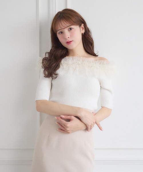 Ambre Neige(アンブルネージュ)の「frill tulle knit / フリルチュールニット(ニット/セーター・レディース・ブルー/オフホワイト/チャコールグレー・FREE)」の6枚目の写真